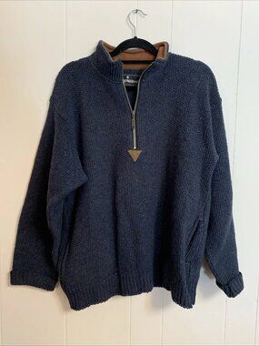 Early Winters Knit Sweater Blue Size M 1/4 Zip Pullover Long Sleeve Made In USA